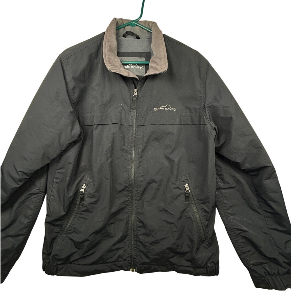 Eddie Bauer Windbreaker Jacket M Black Fleece Lined Full Zip Gorpcore Mens